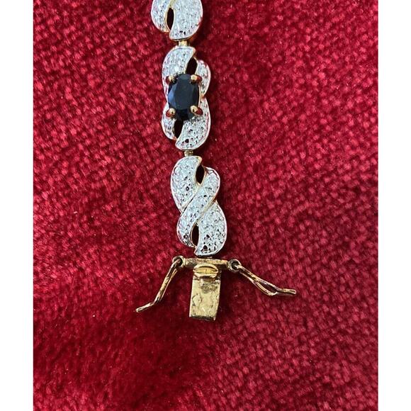 Vintage Silver/ Gold Onyx Tennis Bracelet. Marked .925 - Picture 3 of 6